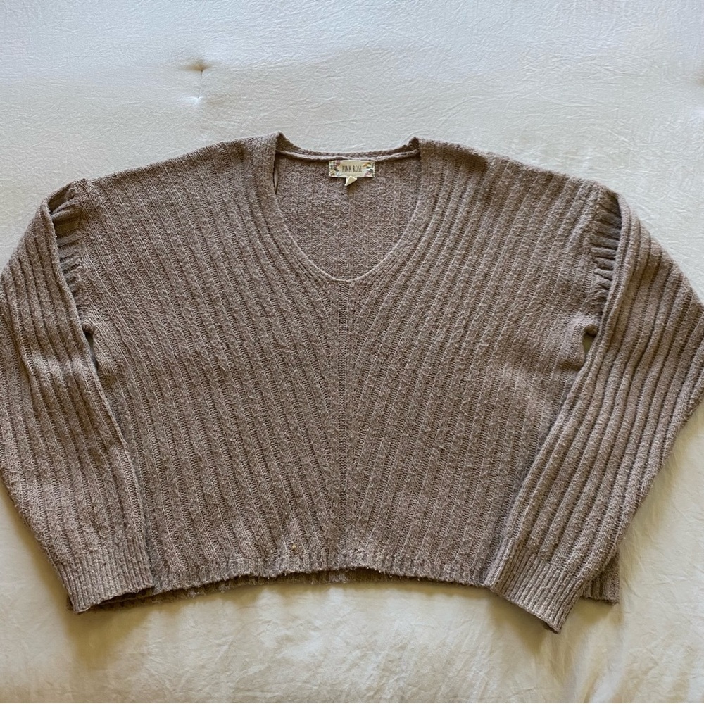 Cropped V-Neck Plush Sweater